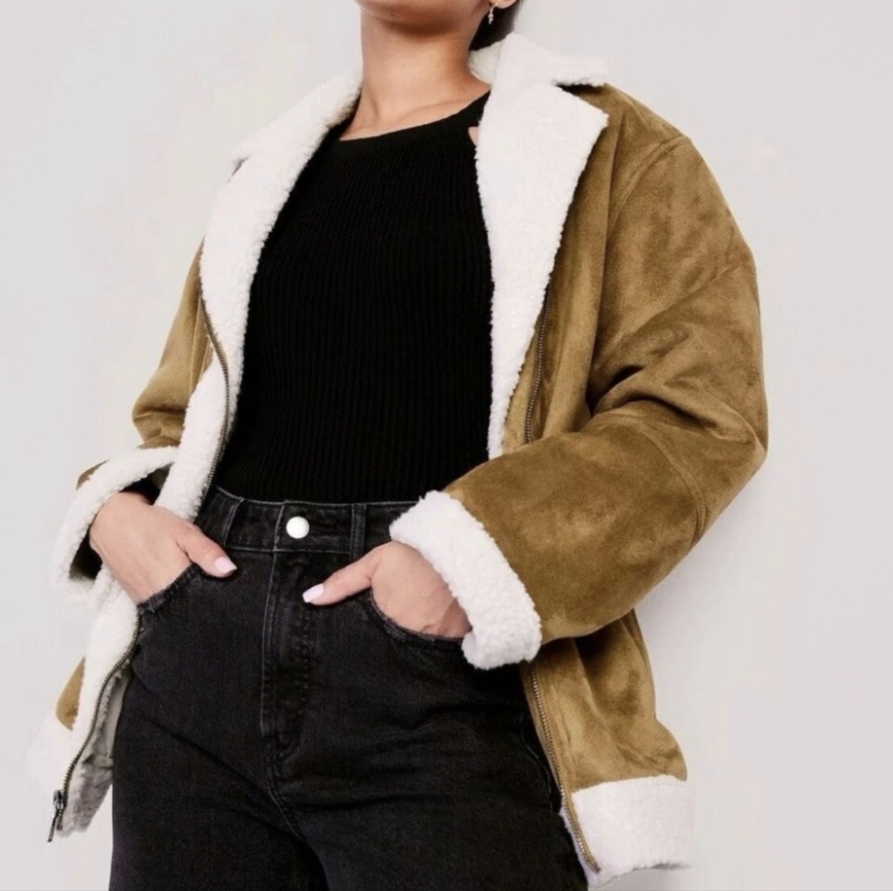 NWT Old Navy Suede Sherpa Lined Moto Jacket Size M - Picture 4 of 12